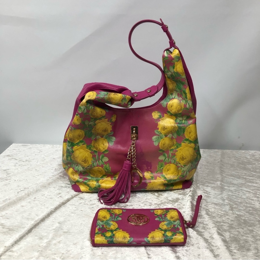 Sharif shoulder tote handbag w/matching wallet wristlet clutch floral print